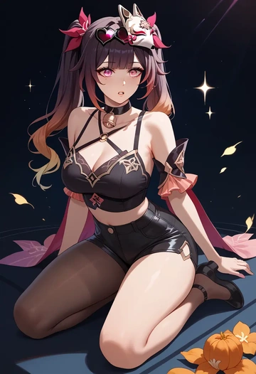 star rail,sparkle,leather,shorts,crop top  - AI generated anime art