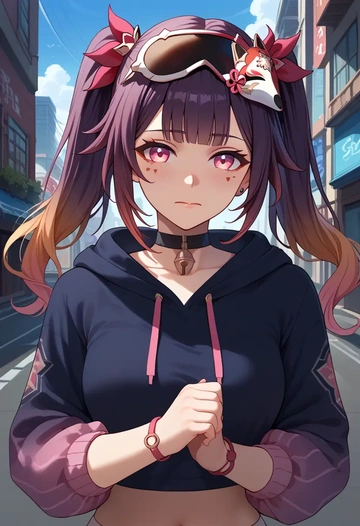 star rail,sparkle,hoodie,cropped,high-waisted joggers  - AI generated anime art