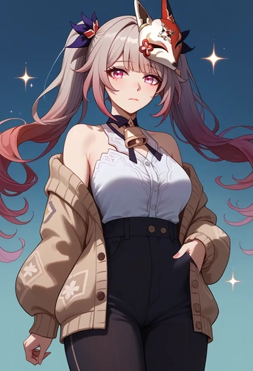 star rail,sparkle,cardigan,oversized,wide-leg pants  - AI generated anime art