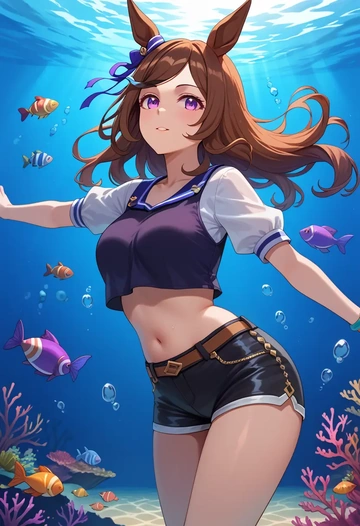 umamusume,special_week_(umamusume),leather,shorts,crop top  - AI generated anime art