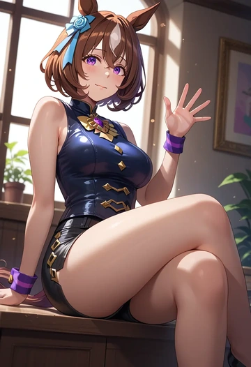 umamusume,special_week_(umamusume),leather,shorts  - AI generated anime art