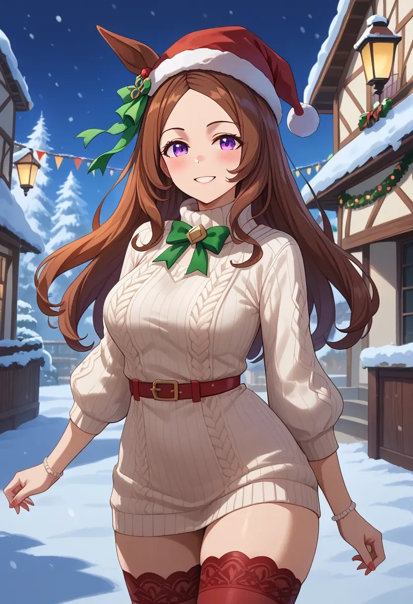 umamusume,special_week_(umamusume),Christmas,sweater dress,stockings  - 