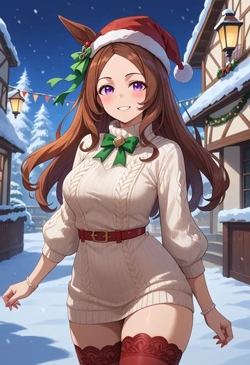 umamusume,special_week_(umamusume),Christmas,sweater dress,stockings  - AI generated anime art