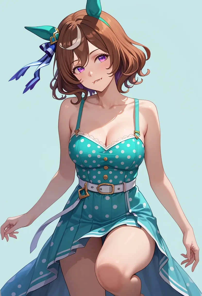 umamusume,special_week_(umamusume),silk slip dress,polka dots  - 