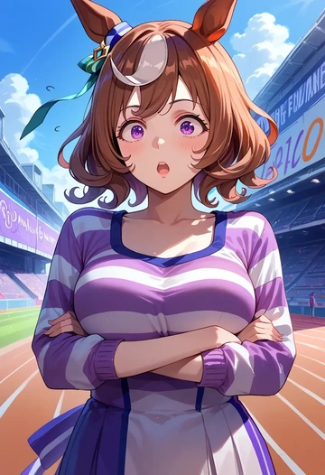 umamusume,special_week_(umamusume),striped graffiti blouse,dolphin shorts  - AI generated anime art