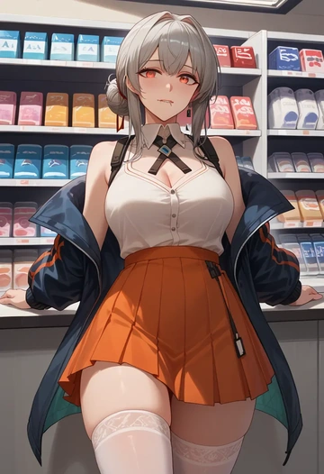 arknights,specter_(arknights),mini skirt,stockings  - AI generated anime art