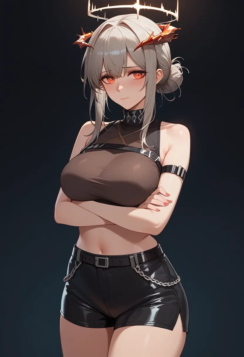 arknights,specter_(arknights),leather,shorts,crop top  - 