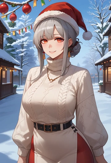 arknights,specter_(arknights),Christmas,sweater dress,stockings  - AI generated anime art