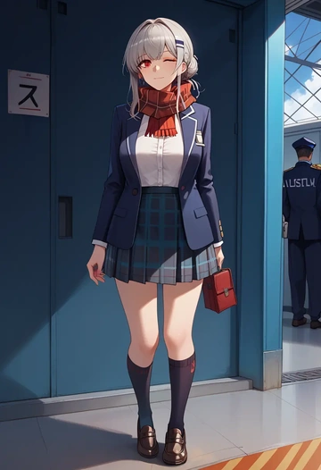 arknights,specter_(arknights),winter,student uniform,plaid skirt  - AI generated anime art