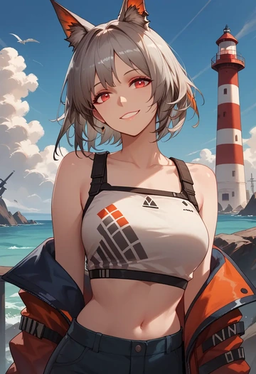 arknights,specter_(arknights),crop top,athletic shorts  - AI generated anime art