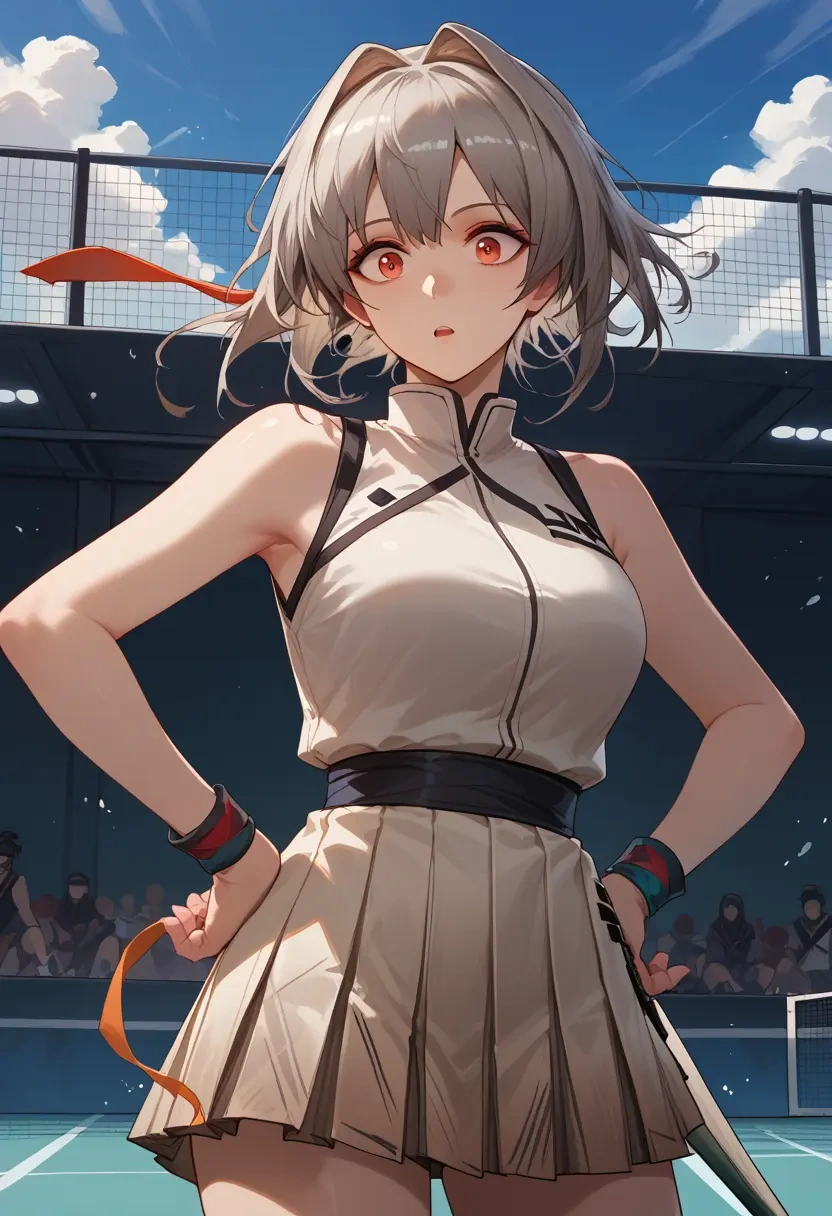 arknights,specter_(arknights),tennis dress,visor,trainers  - 