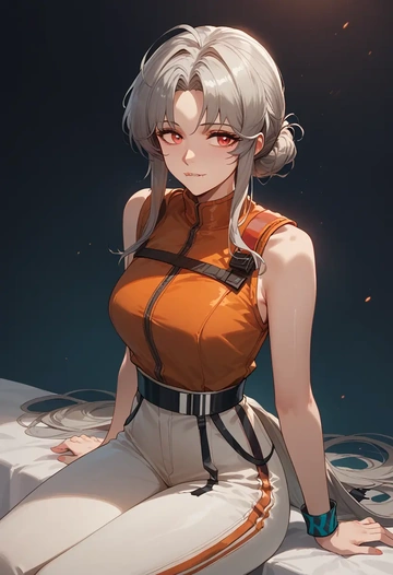 arknights,specter_(arknights),jumpsuit,sleeveless,flare pants  - AI generated anime art