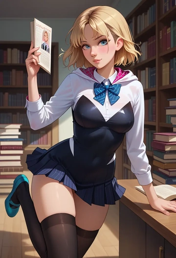 marvel,spider_gwen,jk uniform, stockings  - AI generated anime art