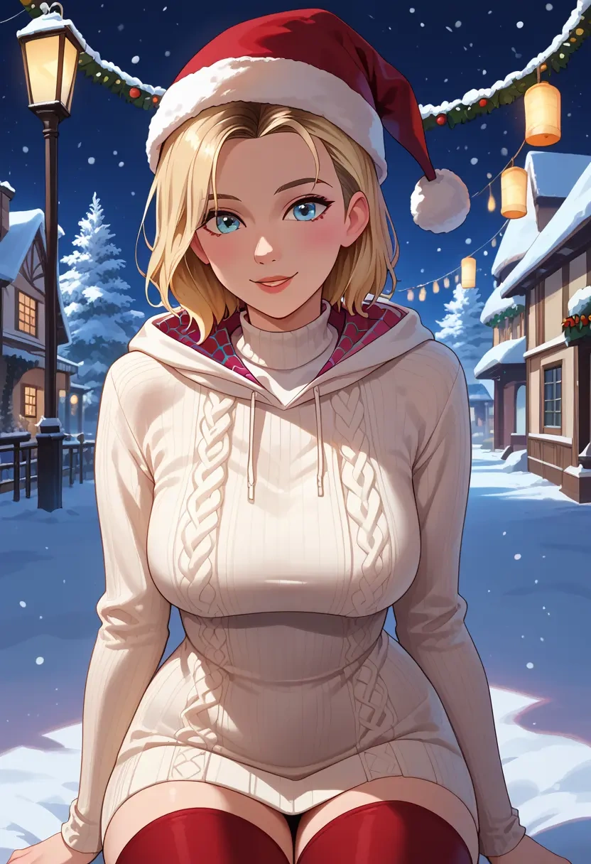 marvel,spider_gwen,Christmas,sweater dress,stockings  - 