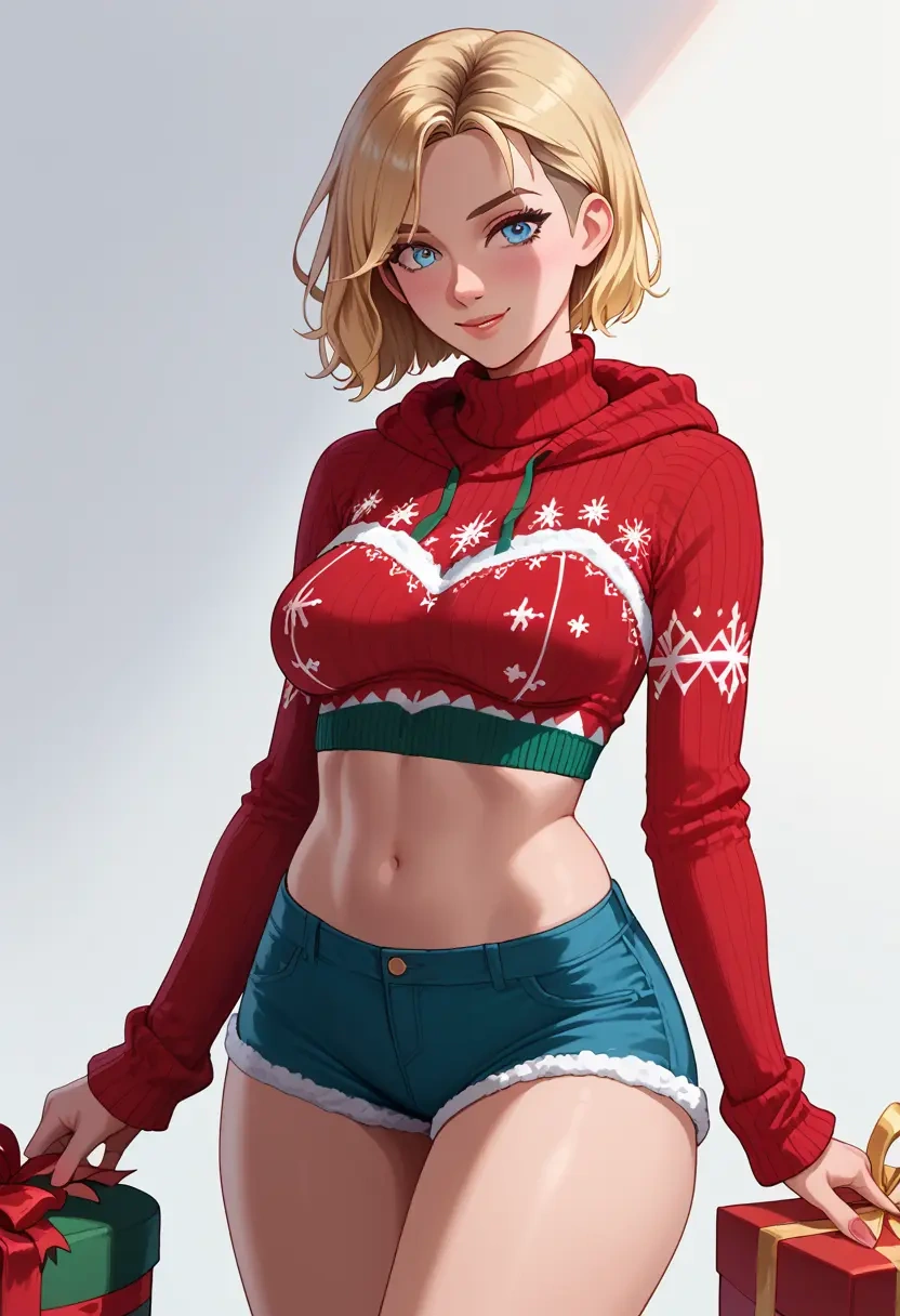 marvel,spider_gwen,Christmas,red velvet shorts,turtleneck sweater  - 