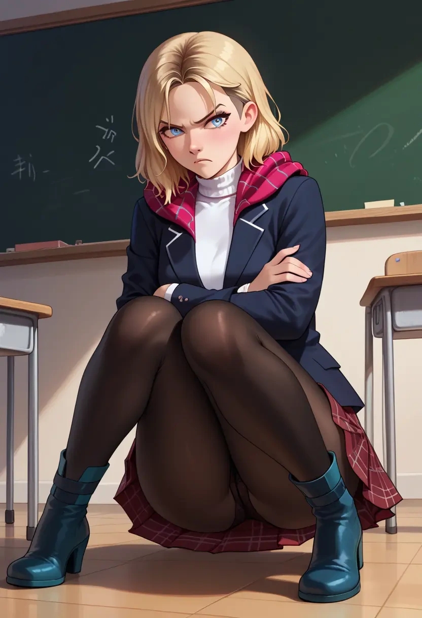 marvel,spider_gwen,winter,student uniform,fur-collared jacket  - 