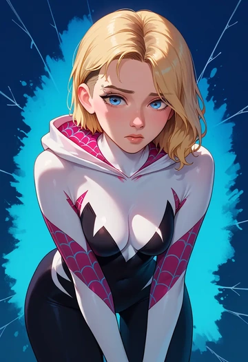 marvel,spider_gwen,abstract art blouse,dolphin shorts  - AI generated anime art