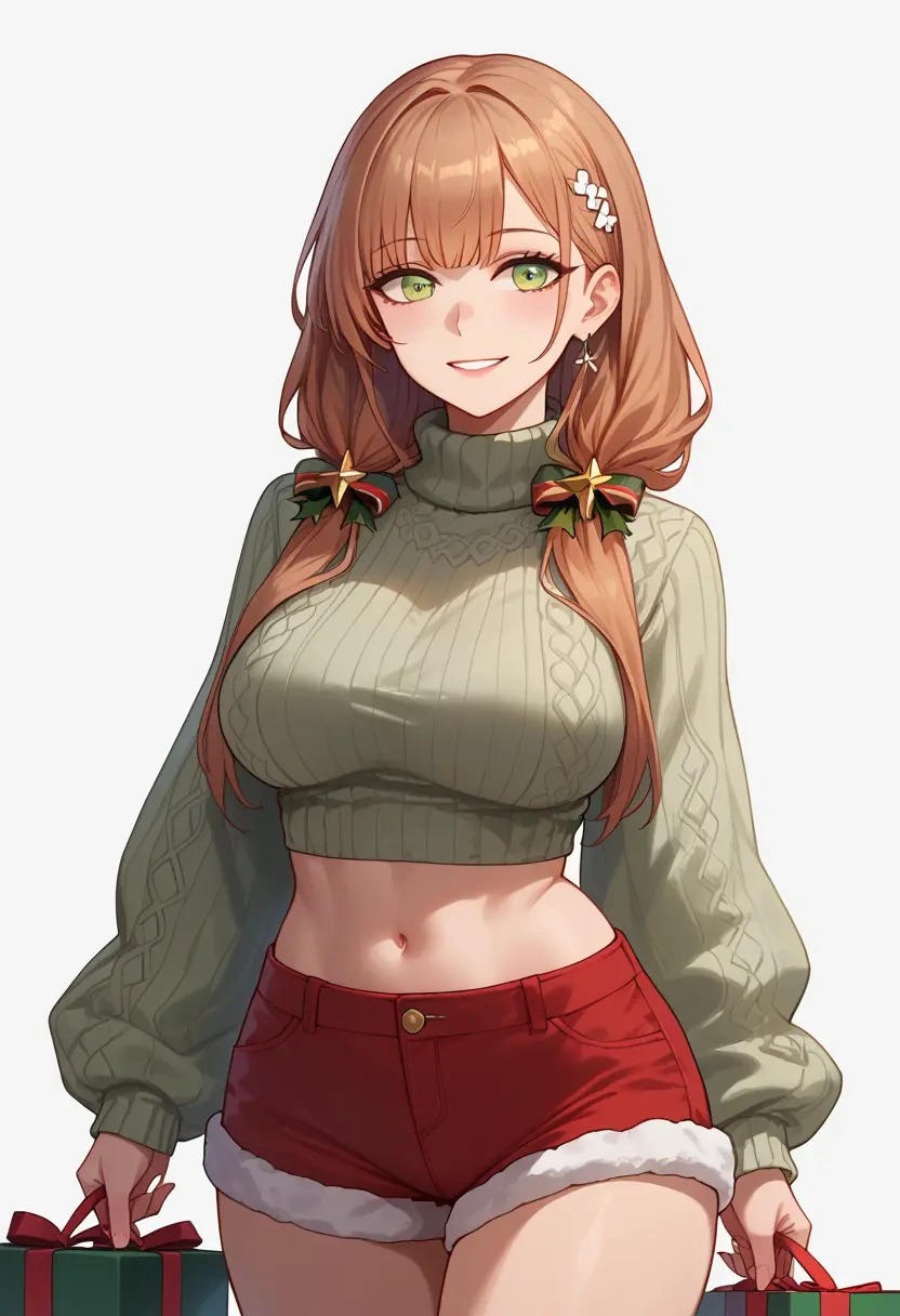 girls_frontline,springfield_(girls_frontline),Christmas,red velvet shorts,turtleneck sweater  - 