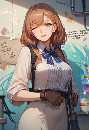 girls_frontline,springfield_(girls_frontline),striped graffiti blouse,dolphin shorts  - AI generated anime art