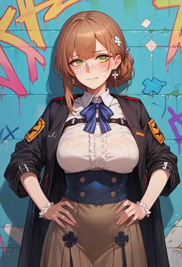 girls_frontline,springfield_(girls_frontline),patchwork graffiti top,dolphin shorts  - AI generated anime art