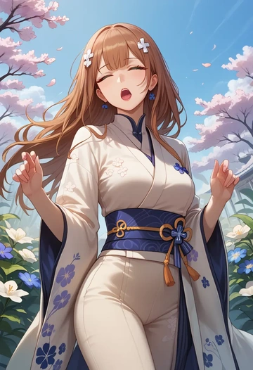 girls_frontline,springfield_(girls_frontline),kimono,silk,wide-leg trousers  - AI generated anime art