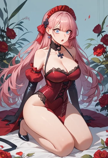 girls_frontline,st_ar-15_(girls_frontline),vampire corset,lace blouse,velvet skirt  - AI generated anime art