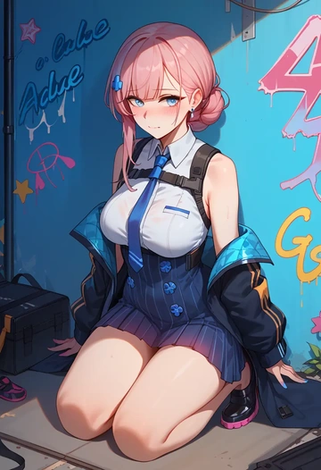 girls_frontline,st_ar-15_(girls_frontline),neon graffiti top,dolphin shorts  - AI generated anime art