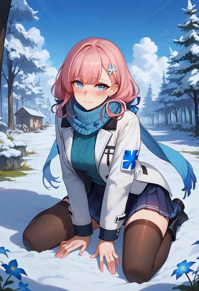 girls_frontline,st_ar-15_(girls_frontline),winter,student uniform,puffer jacket  - 