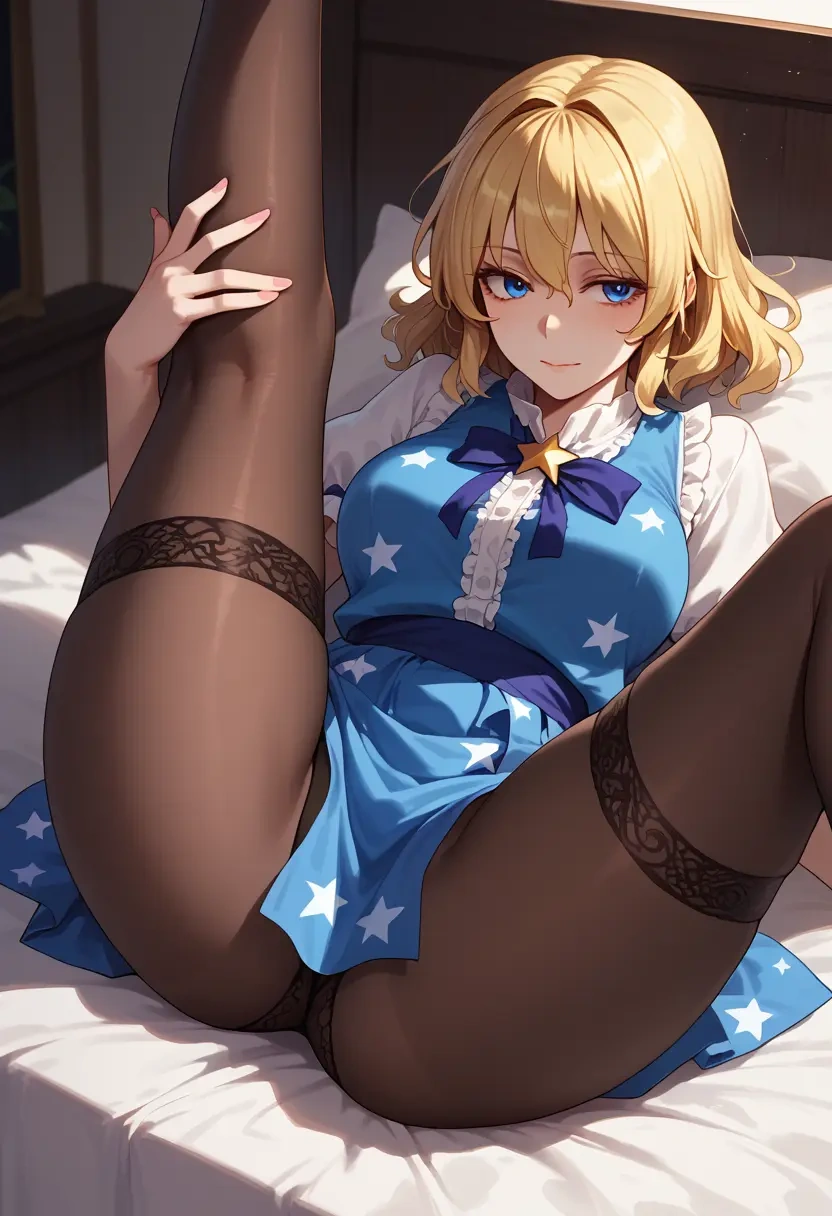 touhou,star_sapphire,pantyhose,stocking,spread legs,one leg up,sexy  - 