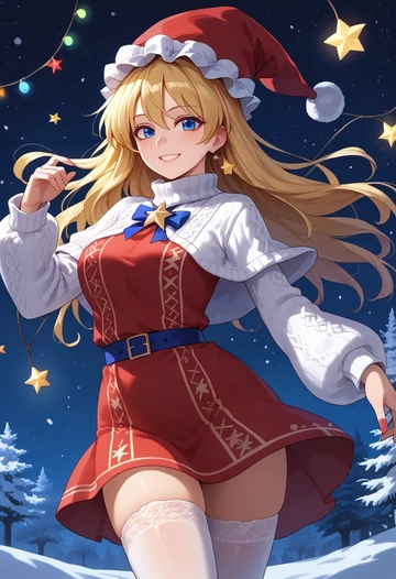 touhou,star_sapphire,Christmas,sweater dress,stockings  - AI generated anime art