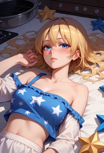 touhou,star_sapphire,off-shoulder top,dolphin shorts  - AI generated anime art