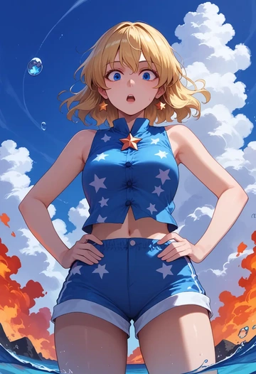 touhou,star_sapphire,sleeveless swim top,shorts-style bottom,contrast stitching  - AI generated anime art