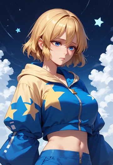 touhou,star_sapphire,crop hoodie,shorts  - AI generated anime art