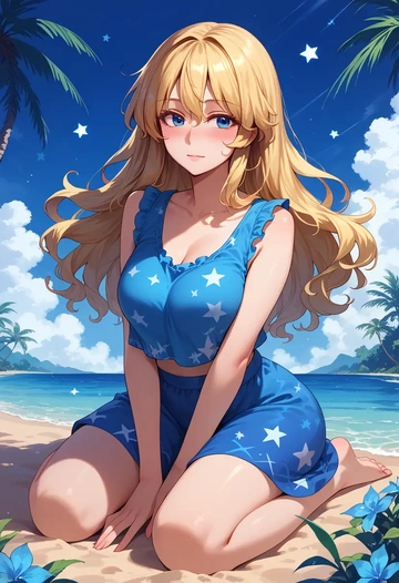 touhou,star_sapphire,abstract print tank,dolphin shorts  - AI generated anime art