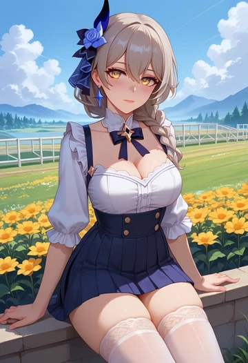 honkai_star_rail,stelle_(honkai_star_rail),mini skirt, stockings  - AI generated anime art