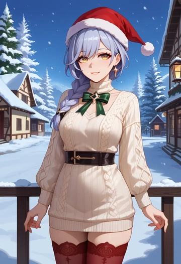 honkai_star_rail,stelle_(honkai_star_rail),Christmas,sweater dress,stockings  - AI generated anime art