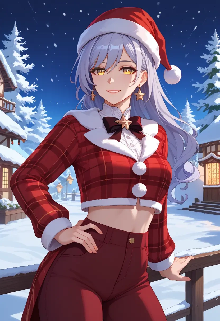 honkai_star_rail,stelle_(honkai_star_rail),Christmas,plaid trousers  - 