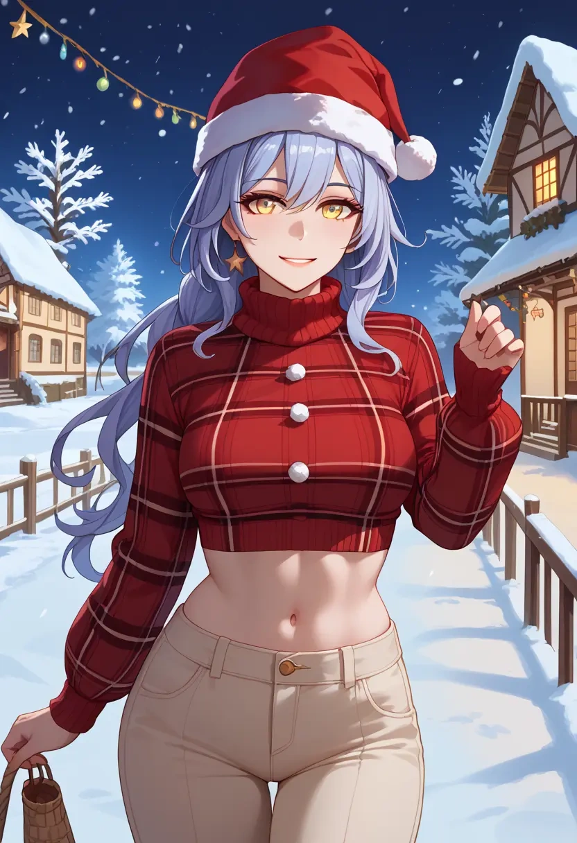 honkai_star_rail,stelle_(honkai_star_rail),Christmas,plaid trousers  - 