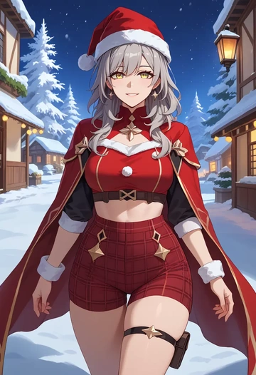 star rail,stelle,Christmas,plaid trousers  - AI generated anime art