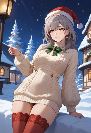 star rail,stelle,Christmas,sweater dress,stockings  - AI generated anime art