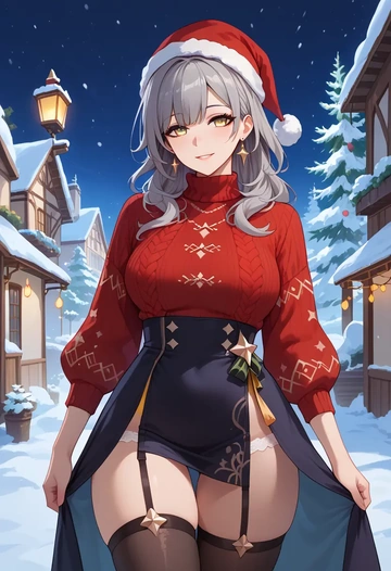 star rail,stelle,sweater,stockings,Thigh garters  - AI generated anime art