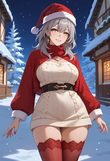 star rail,stelle,Christmas,sweater dress,stockings  - AI generated anime art