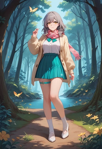 star rail,stelle,spring,student uniform,light cardigan  - AI generated anime art