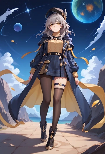 star rail,stelle,winter,student uniform,hooded coat  - AI generated anime art