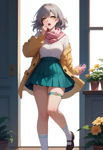 star rail,stelle,spring,student uniform,light cardigan  - AI generated anime art