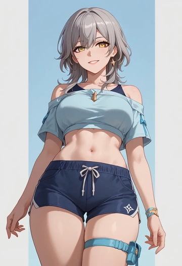 star rail,stelle,crop top, shorts  - AI generated anime art