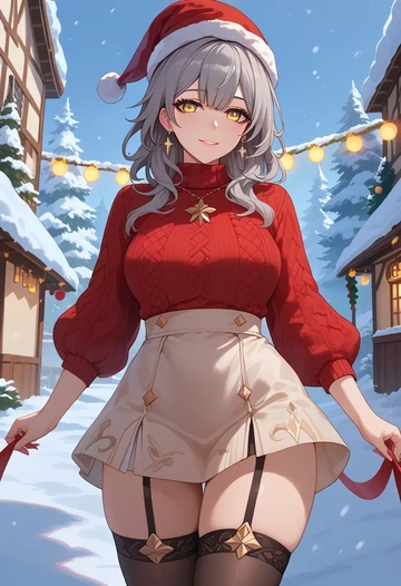 star rail,stelle,sweater,stockings,Thigh garters  - AI generated anime art