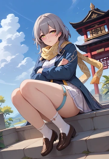 star rail,stelle,spring,student uniform,cardigan  - AI generated anime art