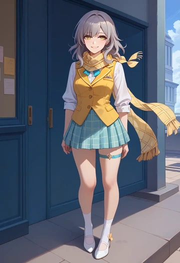 star rail,stelle,spring,student uniform,vest  - AI generated anime art