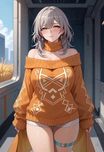 star rail,stelle,orange,sweater  - AI generated anime art